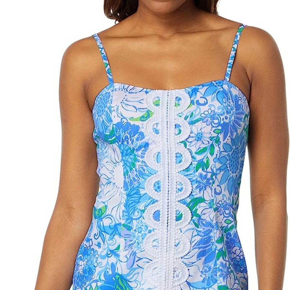 LILLY PULITZER SHELLI DRESS FITTED sheath floral blue & pink  6 8 10  lace trim